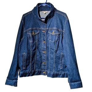 Woman Within Polka Dot Classic Denim Cotton Stretch Jacket Womens' Plus Size 22W